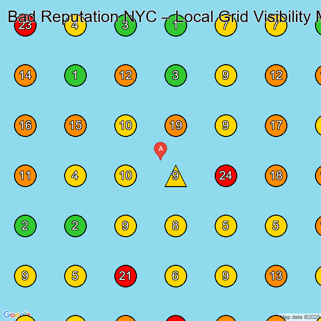 Bad Reputation NYC Clothing Store GeoGrid ranking map for None